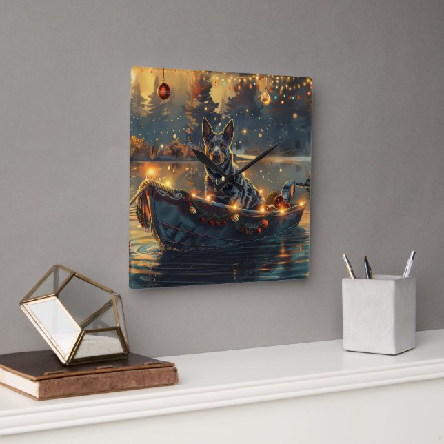 Blue Heeler Christmas Festive Voyage Square Wall Clock (Office)