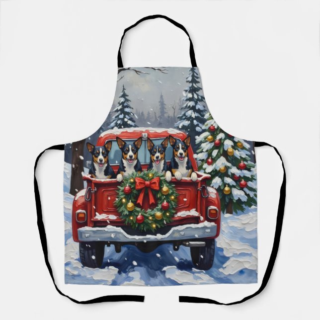 Blue Heeler Christmas Red Truck Holiday Apron (Front)