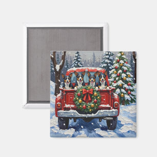 Blue Heeler Christmas Red Truck Holiday Magnet
