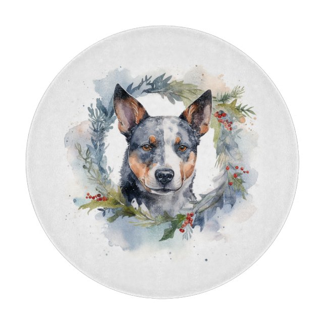 Blue Heeler Christmas Wreath Festive Pup Cutting Board (Front)