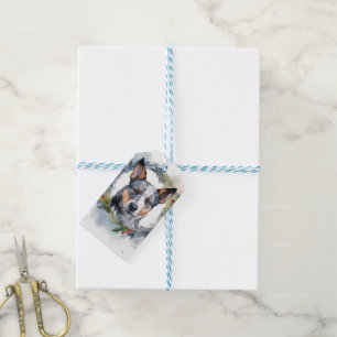 Blue Heeler Christmas Wreath Festive Pup Gift Tags