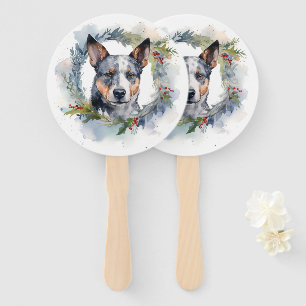Blue Heeler Christmas Wreath Festive Pup Hand Fan