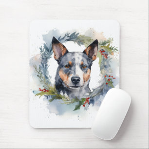 Blue Heeler Christmas Wreath Festive Pup Mouse Mat