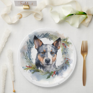 Blue Heeler Christmas Wreath Festive Pup Paper Plate