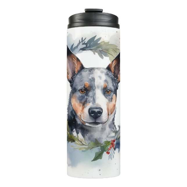 Blue Heeler Christmas Wreath Festive Pup Thermal Tumbler (Front)