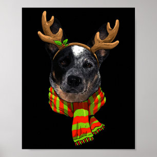 Blue Heeler Christmas Xmas Reindeer Pet Dog Lover Poster