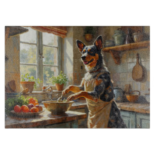 Blue Heeler Cooking in Kitchen Cutting Board