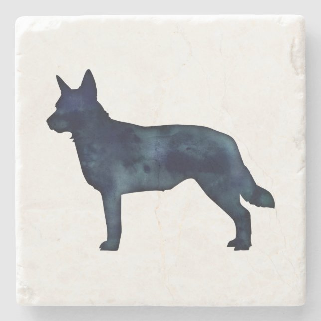 Blue Heeler Dog Breed Silhouette Black Watercolor Stone Coaster (Front)
