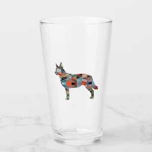 Blue Heeler Dog Breed Silhouette Geo Plaid Glass