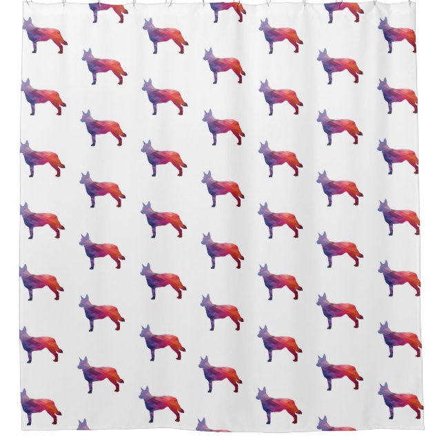 Blue Heeler Dog Breed Silhouette Geo Purple Shower Curtain (Front)