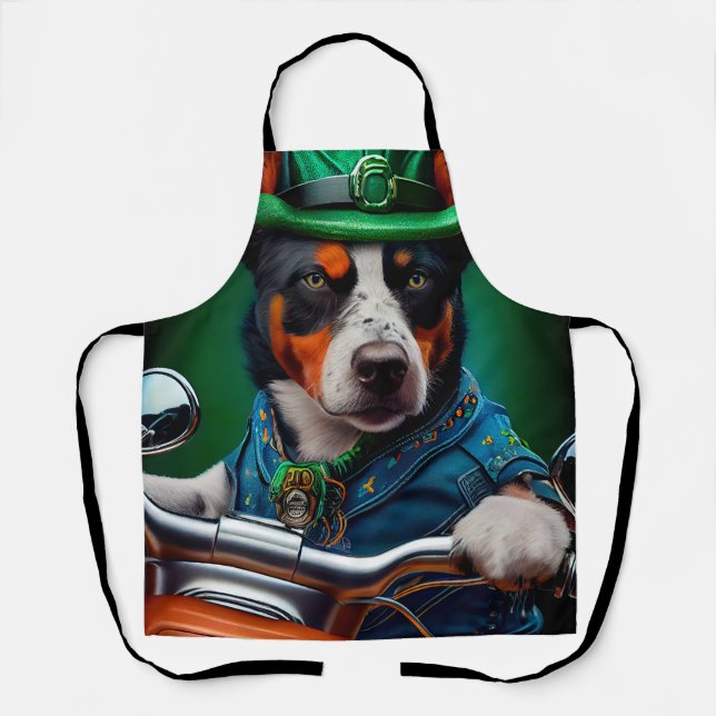 Blue Heeler Dog Driving Bike St. Patrick's Day  Apron (Front)