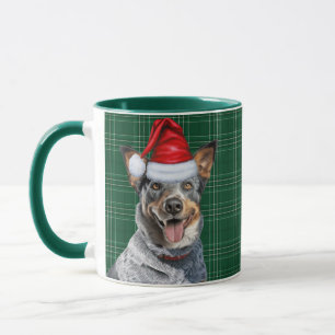 Blue Heeler Dog Green Holiday Plaid Christmas Mug