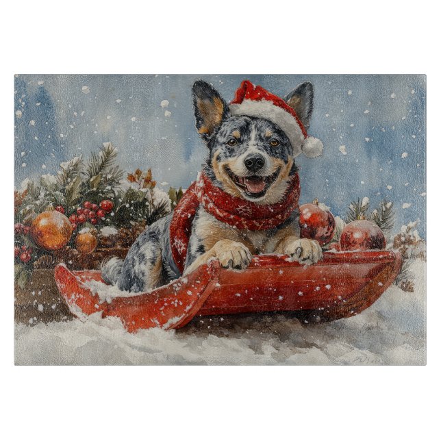 Blue Heeler Dog in Sledge Let it Snow Christmas Cutting Board (Front)