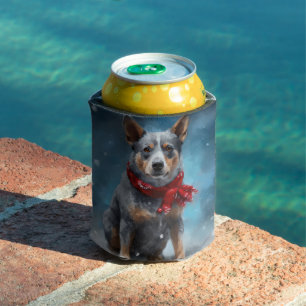 Blue Heeler Dog in Snow Christmas  Can Cooler
