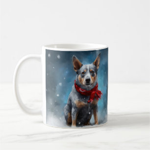 Blue Heeler Dog in Snow Christmas  Coffee Mug