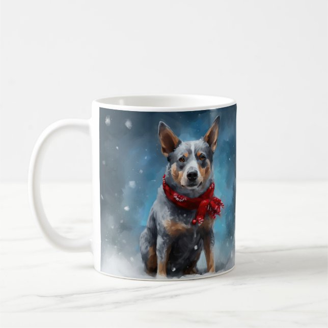 Blue Heeler Dog in Snow Christmas  Coffee Mug (Left)