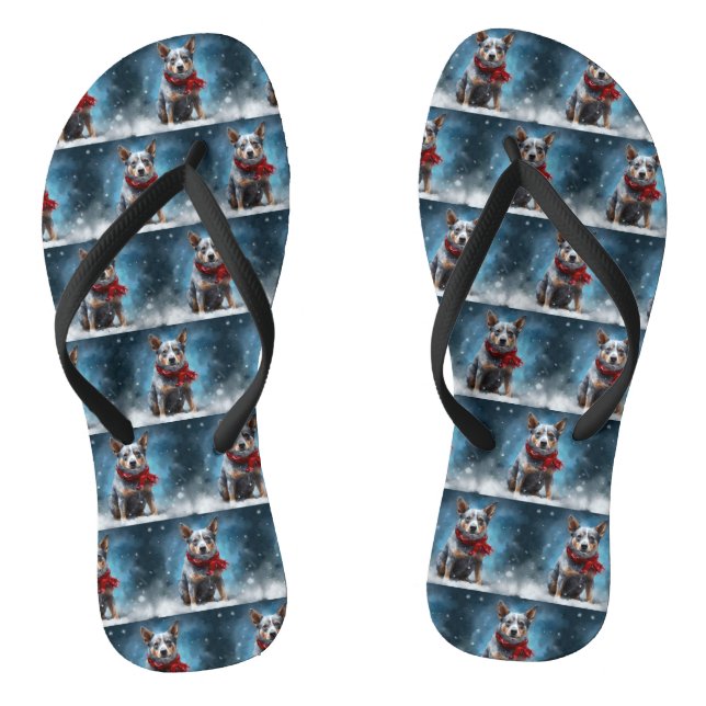 Blue Heeler Dog in Snow Christmas  Flip Flops (Footbed)