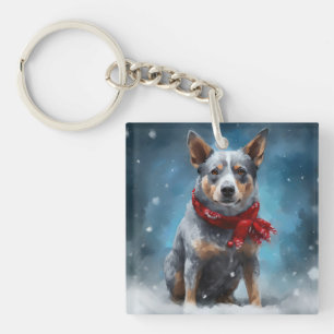 Blue Heeler Dog in Snow Christmas  Key Ring