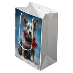 Blue Heeler Dog in Snow Christmas  Medium Gift Bag