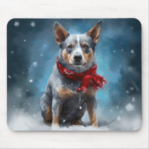 Blue Heeler Dog in Snow Christmas  Mouse Mat