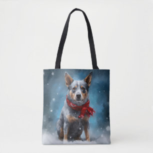 Blue Heeler Dog in Snow Christmas Tote Bag