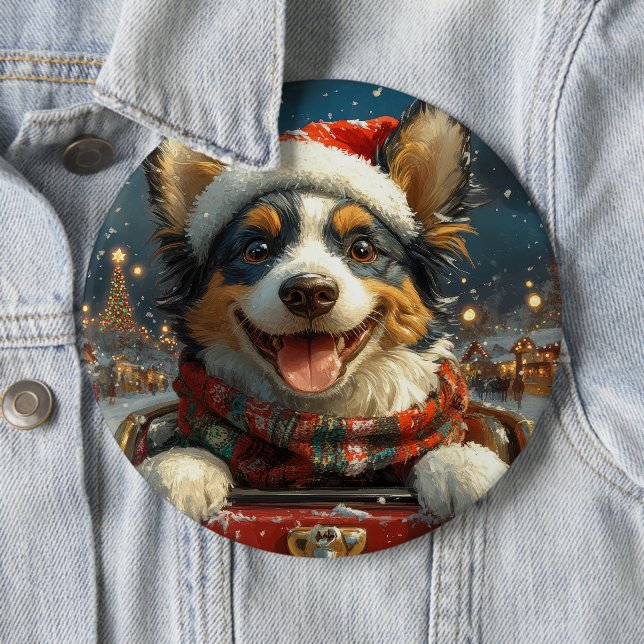 Blue Heeler Dog Roller Coaster Christmas 6 Cm Round Badge (In Situ)