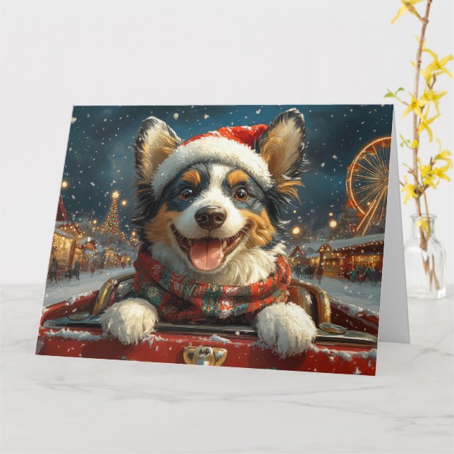 Blue Heeler Dog Roller Coaster Christmas Card (Yellow Flower)