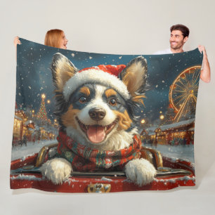 Blue Heeler Dog Roller Coaster Christmas Fleece Blanket