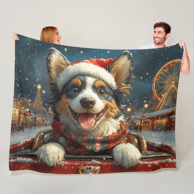 Blue Heeler Dog Roller Coaster Christmas Fleece Blanket (In Situ)