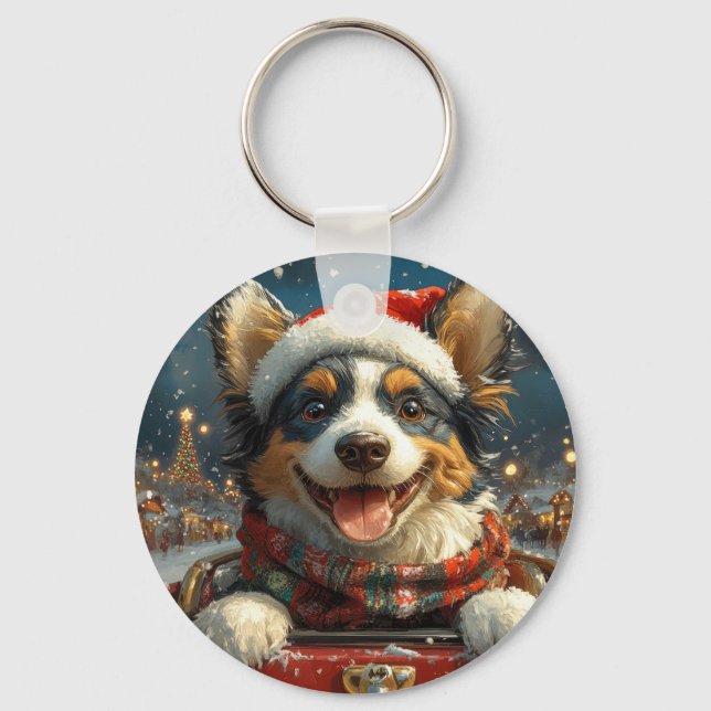 Blue Heeler Dog Roller Coaster Christmas Key Ring (Front)