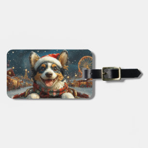 Blue Heeler Dog Roller Coaster Christmas Luggage Tag