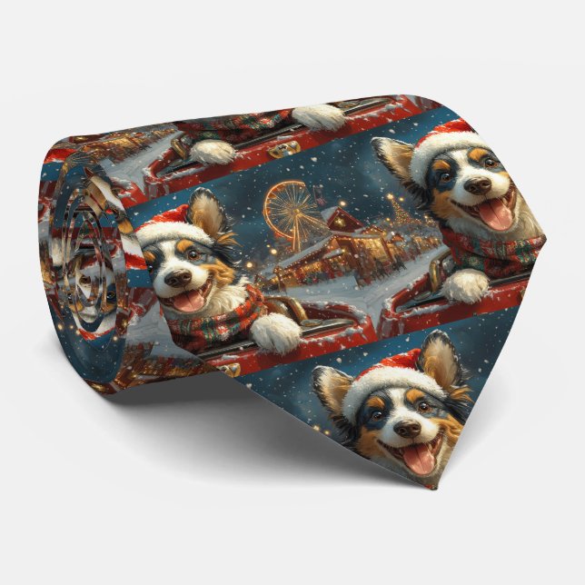 Blue Heeler Dog Roller Coaster Christmas Tie (Rolled)