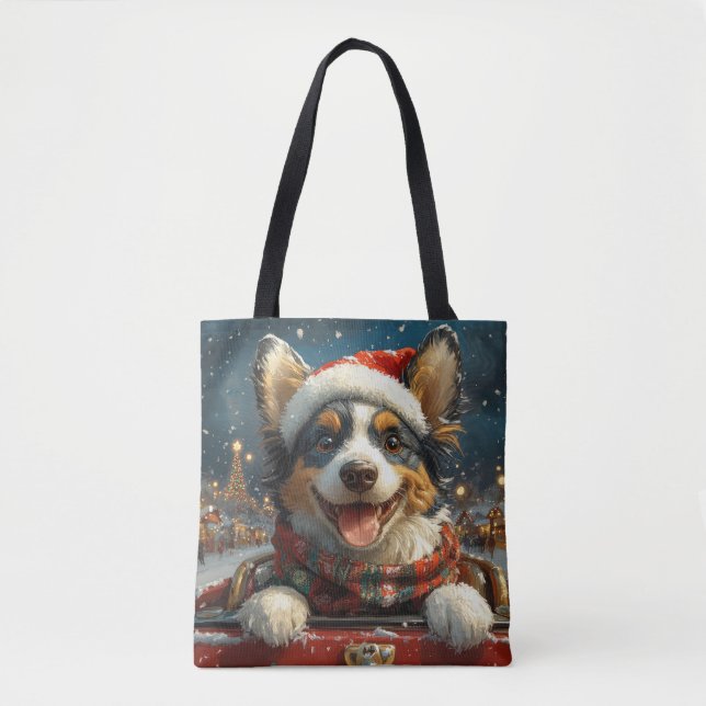 Blue Heeler Dog Roller Coaster Christmas Tote Bag (Front)