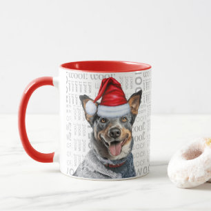 Blue Heeler Dog Santa on Woof Background Mug