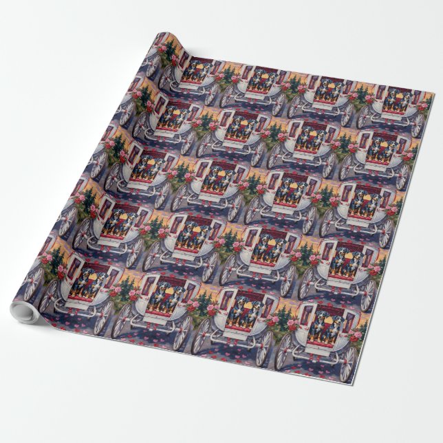 Blue Heeler Dog Valentine's Day Wrapping Paper (Unrolled)