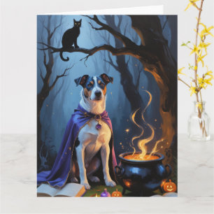 Blue Heeler Dog Whimsical Halloween Painting Card