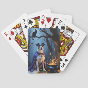 Blue Heeler Dog Whimsical Halloween Painting Playing Cards