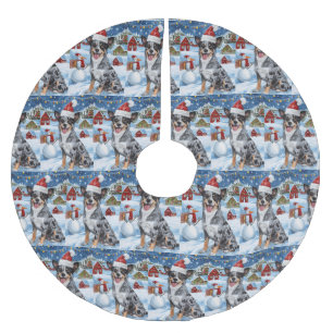 Blue Heeler Dog Winter Wonderland Christmas Joy Brushed Polyester Tree Skirt