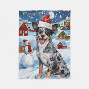 Blue Heeler Dog Winter Wonderland Christmas Joy  Fleece Blanket
