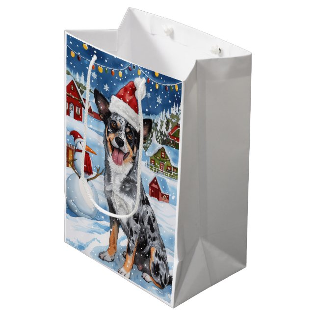 Blue Heeler Dog Winter Wonderland Christmas Joy  Medium Gift Bag (Front Angled)