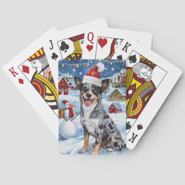 Blue Heeler Dog Winter Wonderland Christmas Joy  Playing Cards (Back)