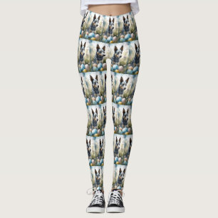 Blue Heeler Dog with Easter Eggs Holiday Leggings