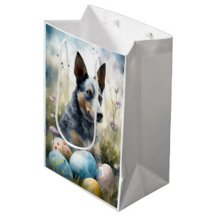 Blue Heeler Dog with Easter Eggs Holiday Medium Gift Bag