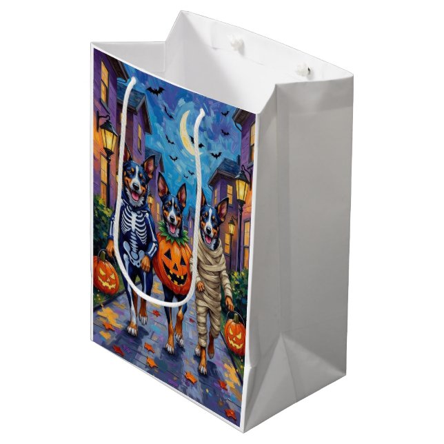 Blue Heeler Dogs Trick-or-Treating in Halloween Co Medium Gift Bag (Front Angled)