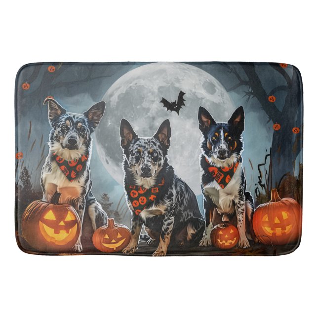 Blue Heeler Halloween Spooky Bath Mat (Front)