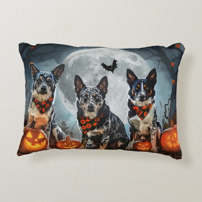 Blue Heeler Halloween Spooky Decorative Cushion (Back)