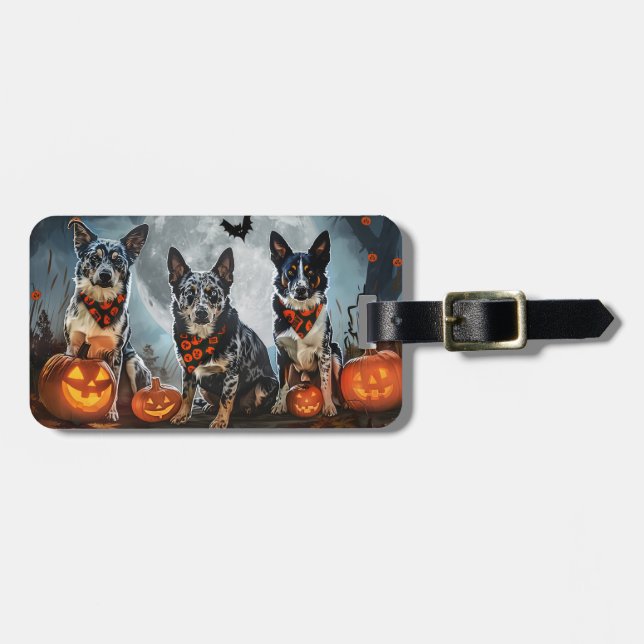 Blue Heeler Halloween Spooky Luggage Tag (Front Horizontal)