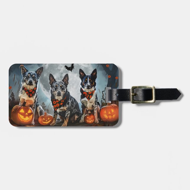 Blue Heeler Halloween Spooky Luggage Tag (Front Horizontal)