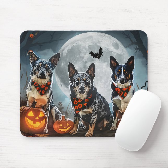 Blue Heeler Halloween Spooky Mouse Mat (With Mouse)