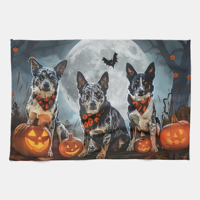 Blue Heeler Halloween Spooky Tea Towel (Horizontal)